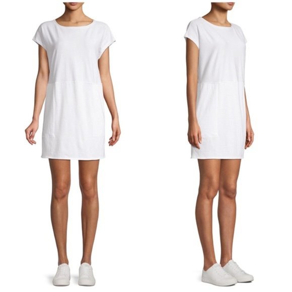 Eileen Fisher Tops - Eileen Fisher Womens Sz PM Organic Cotton Grey White Striped Front Pocket Tunic